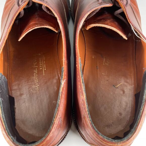Salvatore Ferragamo Men\'s Size 8 2E Brown Leather Cap Toe Oxford Dress Shoes GUC main image 4